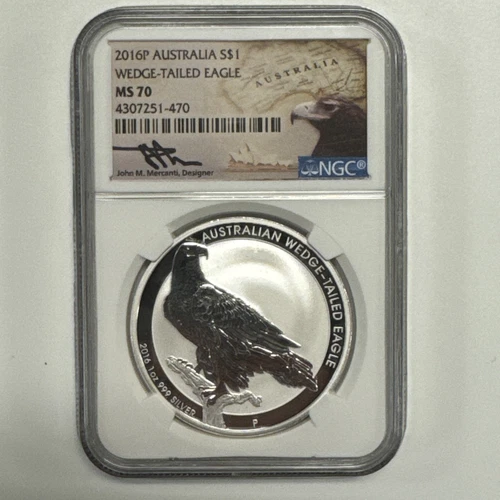 2016-P $1 Australia Wedge Tailed Silver Eagle NGC MS70 Mercanti Signed.