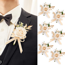 Serwalin 6 Pcs Champagne Rose Boutonniere for Men Wedding Prom Party  Groom Gro