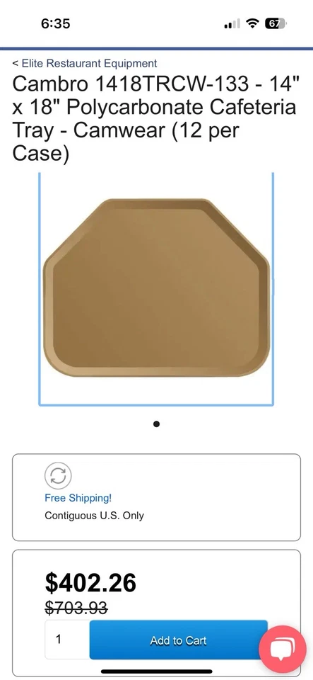 Cambro 1418TRCW133 Bandeja de Cafetería Trapezoidal de Plástico, 14" x 18", Beige Juego de 12 Foto 4 de 4