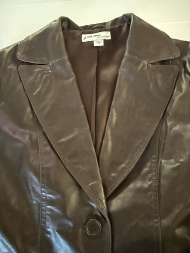 Vintage Just Jeans Leather Brown Retro Jacket Women's Size 16 Button Up Pockets - Picture 5 of 14