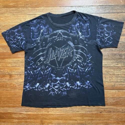 90s Slayer Shirt Size 2XL Band Tour AOP All Over Pri 1990s vintage concert t-shirt, vintage, size XXL, single stitch, B+ condition