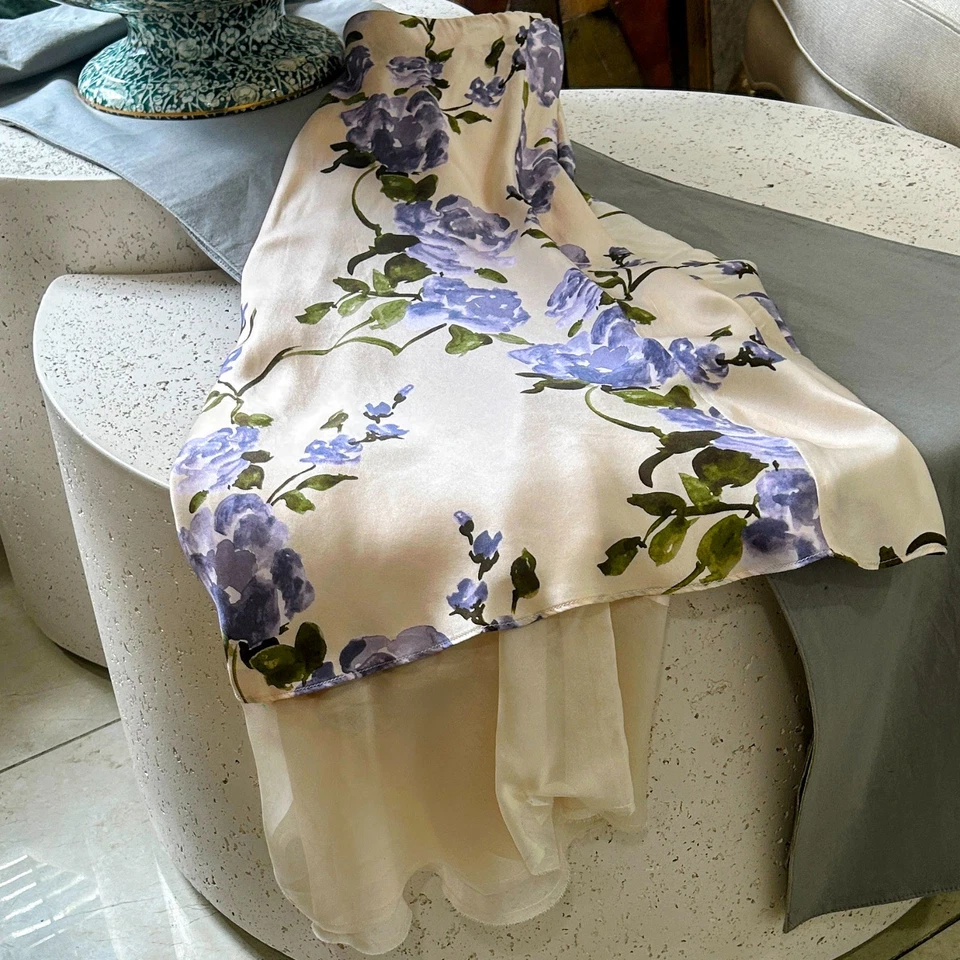 Cami NYC - Genoa Silk Chiffon-trimmed Midi-skirt XS in Moonflower Watercolor NWT - Image 2 of 4