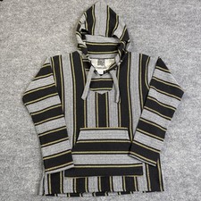 Senor Lopez Pullover Hoodie Mens Large L Black Gray Striped Baja Mexican Surfer