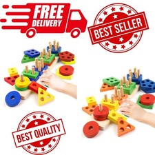 Montessori Wooden Shape Sorter Stacking Toy Sensory Learning Toddler 1 2 3 Years
