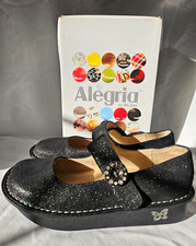 Alegria PG Lite Women  s Mary Jane Black Snake Comfort Leather Wedge 7.5/38