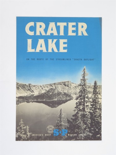 Vintage Southern Pacific Poster Crater Lake Streamlined Shasta Daylight 23" x 16