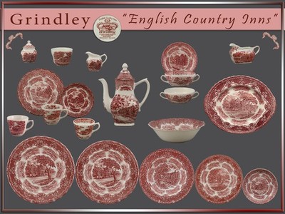 Grindley ''English Country Inns'' Teile zur Wahl: teller platte schale tasse rot