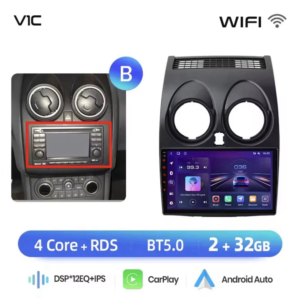 Autoradio Nissan Qashqai J10 2006-2013 2G+32GB CarPlay-AndroidAuto Wireless BT.