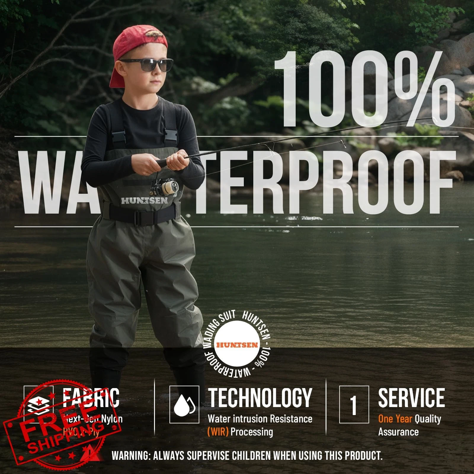 HUNTSEN Kids Chest Waders Insulated Waterproof Fishing Boots