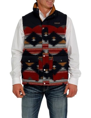 Cinch Western Vest Mens Blanket Stripe Quilted L Blue Multi MWV1533004