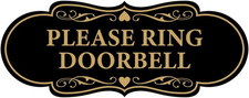 Designer Please Ring Doorbell Sign Black/Gold - Small 1 Pack