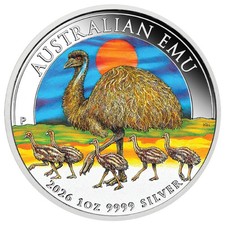 Australia 1 $ 2026 EMU 1 oz argento 9999 Color Perth Mint FDC con scatola originale