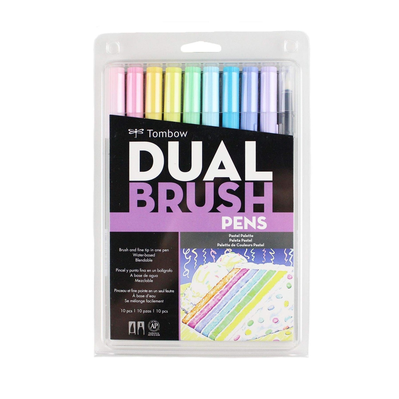 10 Pack Dual Brush Pen Set 5-3/5"Wx8-9/10 Lx1/2 H Assorted TOM56187 Colors