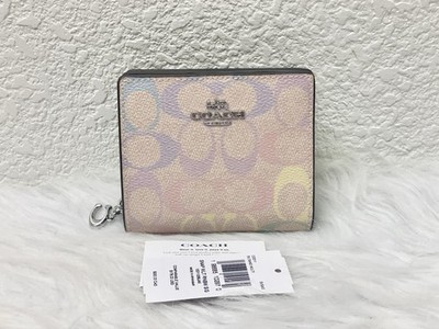 NWT Coach Snap Wallet In Rainbow Signature Canvas CDD11 Silver
