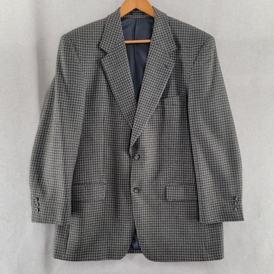 Yves St Laurent Mens Blazer Worsted Wool Houndstooth Jacket Sport Coat Size 44