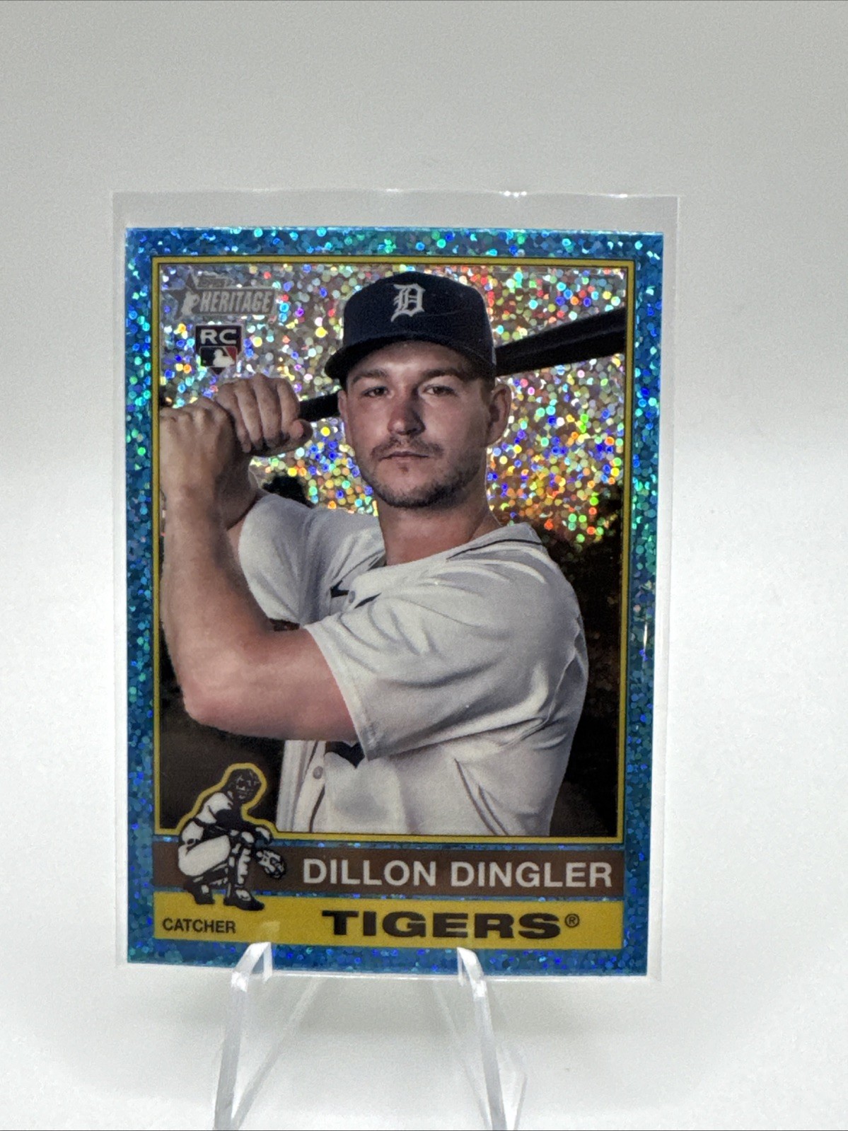 2025 Topps Heritage #130 Dillon Dingler Chrome Light Blue Sparkle Refractor