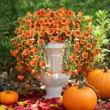 2PCS Artificial Hanging Fall Flowers for Outdoors Decorations, Orange Realist...
