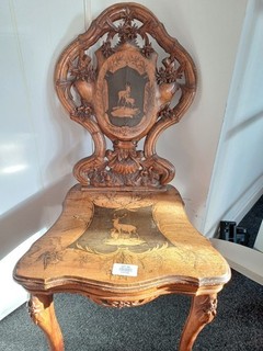 Exquisite Antique 19th Century Black Forest Marquetry Musical Hall Chair CS C96