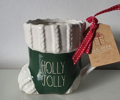 Rae Dunn Holly Jolly Weihnachten Santa Boot Socke Tasse Becher Urlaub grün & weiß neu