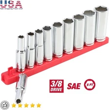 11 Piece 3/8 Drive Deep SAE Socket Set Chrome Vanadium Steel Heavy Duty New