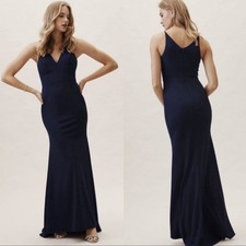 BHLDN Jones Dress Navy Blue Maxi Bridesmaid Formal Dress Anthropologie Mermaid
