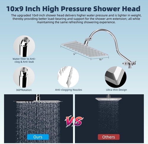 Hibbent All Metal High Pressure Dual Filtered Rainfall Shower Head w/ Handheld - Picture 7 of 16