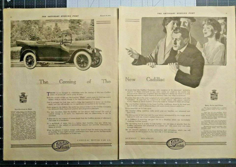 Cadillac Vintage Print Ad Eight Automobile Car Art Original LARGE 2 PAGE 1916 - Image 2 of 2