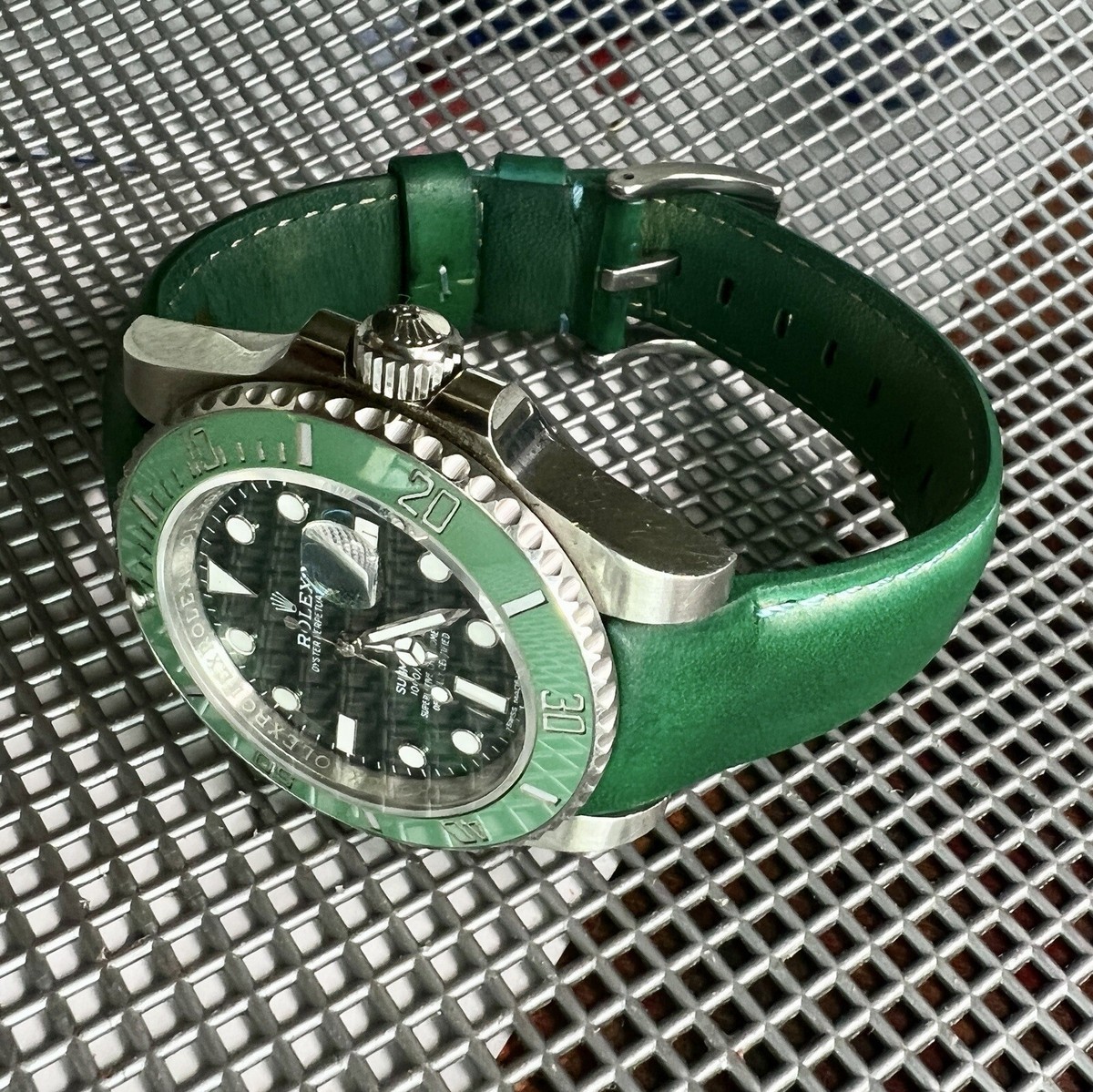 21mm GREEN leather curved Strap 41mm Rolex Submariner 42mm Rolex