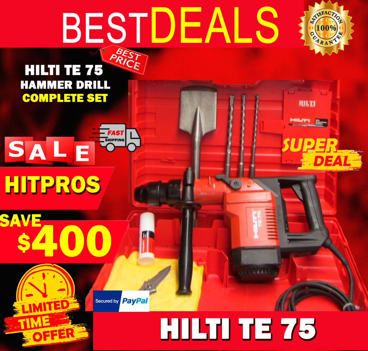 HILTI TE 75 HAMMER DRILL, GREAT CONDITION, FREE HILTI SHIRT, BITS HILTI TE 75 HAMMER DRILL, GREAT CONDITION, FREE HILTI SHIRT, BITS