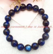 Natural 6/8/10/12mm Blue Pyrite Gemstone Round Bead Reiki Healing Bracelet 7.5in