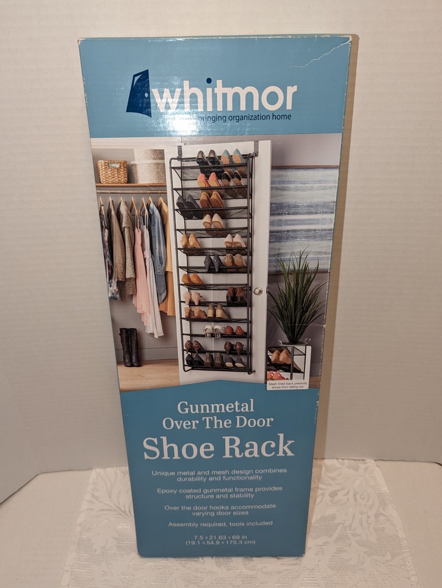 Whitmor 36 Pair Gunmetal Over The Door Shoe Rack Storage Organizer