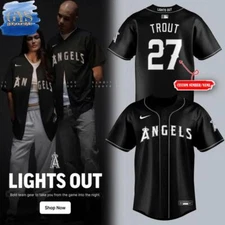 Yc Custom Los Angeles Angel Black Lights Out Baseball Jersey