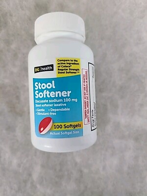 DG Health - Stool Softener - Docusate Sodium 100 mg - 100 Softgels Exp:11/26