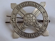 WW1 Highland Regiment Glengarry Original Cap Badge White Metal 2Lugs Antique