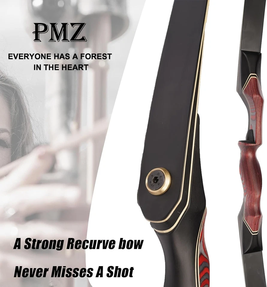 PMZ 60" Recurve Bow Set 20–60lbs Takedown Traditional Archery Bow for Hunting - Image 4 of 4