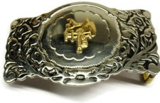 Silver Tone Belt Buckle Gold Tone Saddle Ornate Steel Western Rodeo