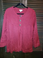 NWT Denim Co Dark Salmon Red Swing Partial Open Sweater Cardigan Sz Large L