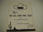 Tex Ritter hat and a pipe - We All Love You Tex! original 1968 Promo Display Ad