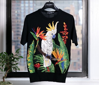 Dolce & Gabbana Black Embroidered Parrot Top (XS, IT36