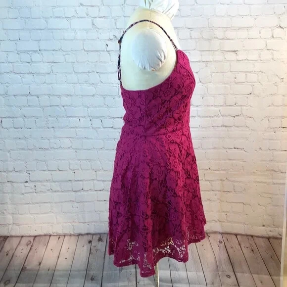 NEW Xhilaration dress maroon lined lace X strap XL women s floral sleeveless