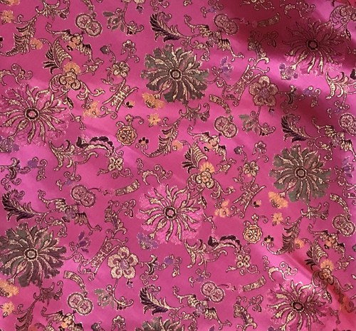 Neon Pink Multicolor Floral Metallic Brocade Fabric 60” Width Sold By Yard - Picture 3 of 4