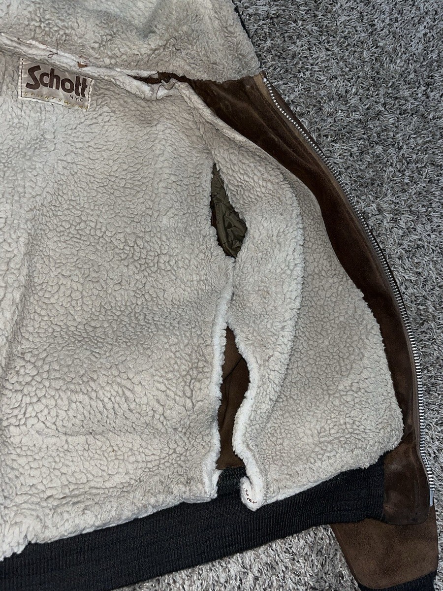 Vintage 80s Schott NYC Sportswear Sherpa Lined Hooded Suede Vintage 80s Schott NYC Sportswear Sherpa Lined Hooded Suede