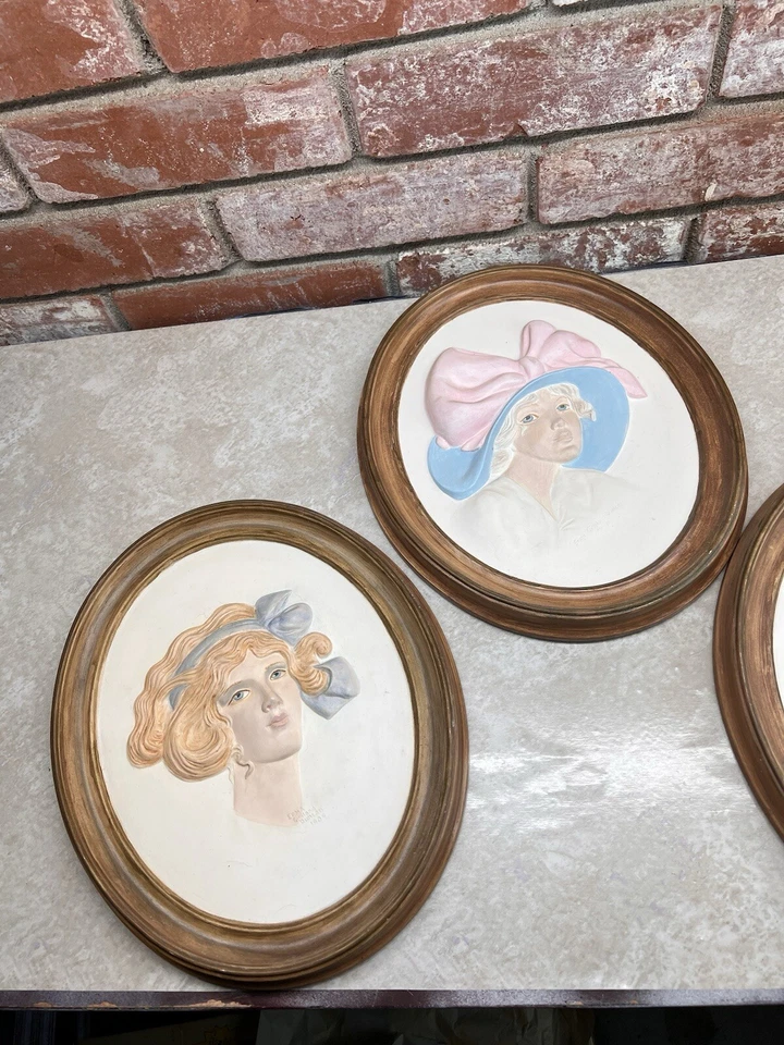 Juego de 4 placas de pared vintage de cerámica Duncan hermosa dama Erma Gillian’s Duncan Foto 3 de 4