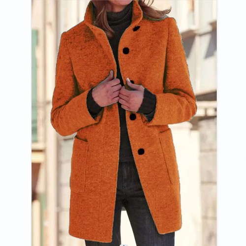 Damen Wollmantel einfarbig Langarm Knopfleiste Kragen Vintage für - Bild 8 von 37