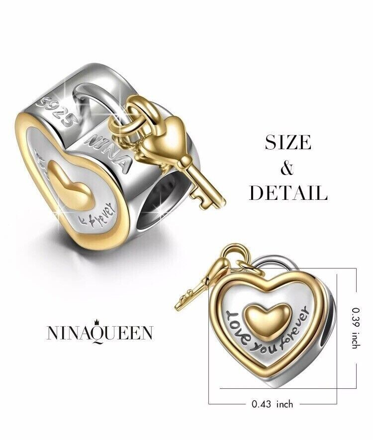NINAQUEEN 925 Sterling Silver Charm ~Valentine~ Heart Shape Bead