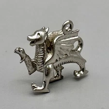 Welsh Dragon Pendant Signed WTJ Sterling Silver 925 Detailed Wings Tail 3D Charm