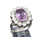 925 Silver  Vintage Amethyst & Cubic Zirconia Flower Ring Sz 7.5  RG25572