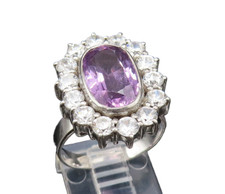 925 Silver Vintage Amethyst  Cubic Zirconia Flower Ring Sz 7.5 RG25572