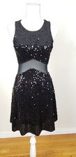 Fit & Flare Black Short Sequinned Cocktail Club Party Dress