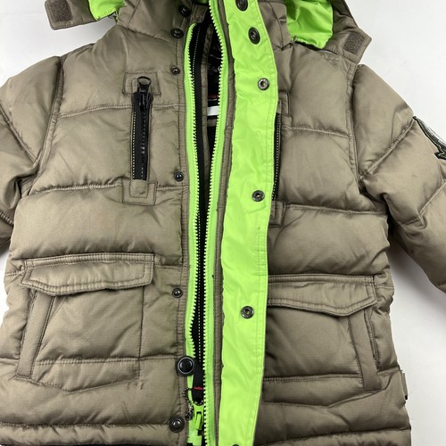 Hawke & Co Outfitter Boy's Down Puffer jacket, Size 4T, tan, neon green trim NEW - Picture 4 of 11